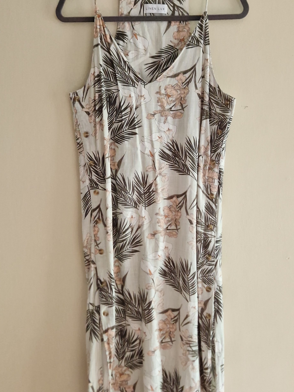 Linen Tropical Palm Dress With Side Slits